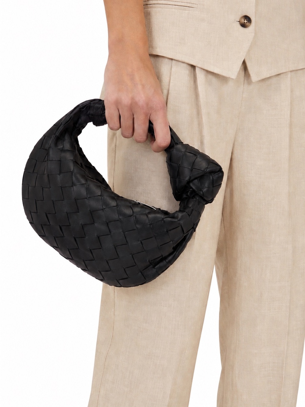 Black Woven Knot Handle Mini Clutch Bag Purse